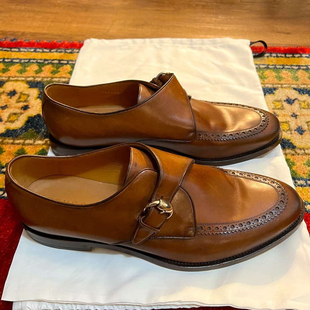 Gucci Monk Strap Dress Shoes, US 11.5, Cognac
